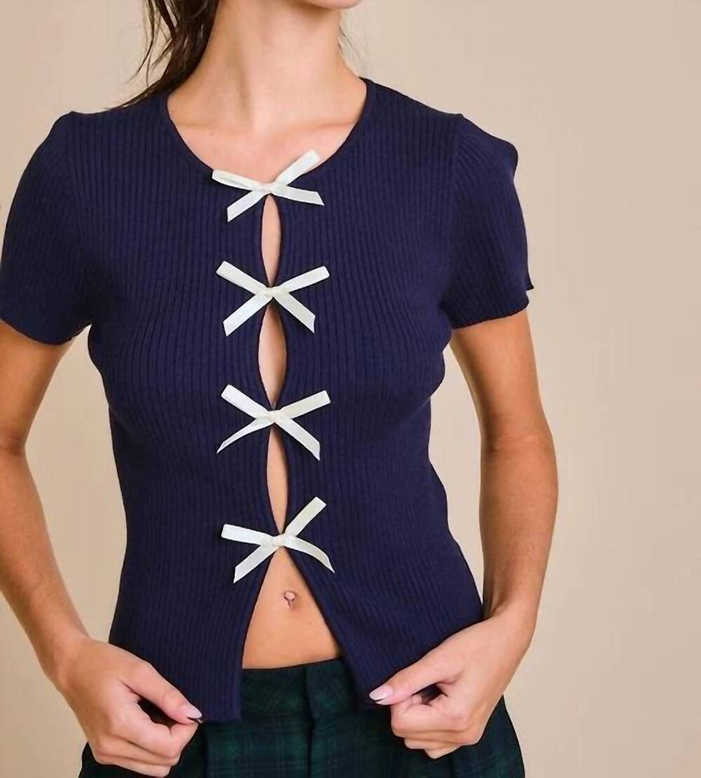 NEW LE LIS lacie bow tee in navy